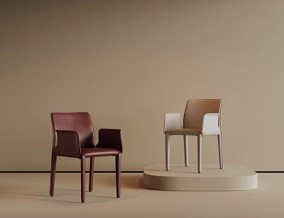 Burgundy And Beige Leather Single Chair In Minimalist Setting With Pedestal 3d model
