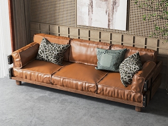 Industrial LOFT three-seat sofa leather sofa 3d model