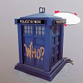 Blue Police Box Public Facility With Nearby Shoes And Gloves