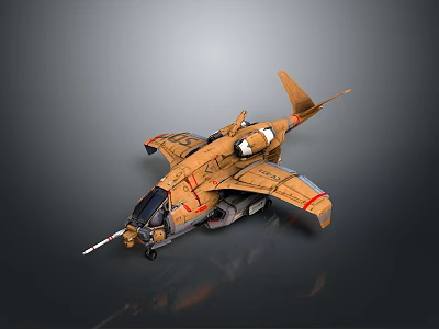 Futuristic Scifi Aircraft Model Featuring Brown Exterior And Weapon Details 3d model