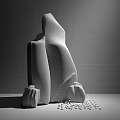 Marble Rock Shaped Garden Ornament With Small Pebbles And Dark Background