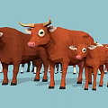 Low Poly Style Cows In Group With Adult And Calf In Brown White Colors