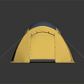 Durable Yellow and Blue Camping Tent with Mountain and Sun Logo for Outdoor Adventures