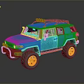Modern Blue Off Road SUV With Orange Wheels And Roof Rack Design