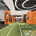 Fitness Studio Interior With Orange Gray Walls Central Circular Workout Area And Motivational Wall Art