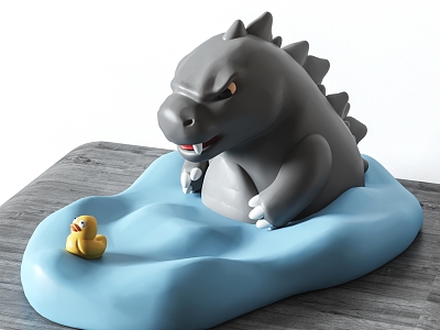 Modern Cream Toy Q Godzilla Children's Toy Handmade Cartoon Dinosaur Trendy Play Little Yellow Duck Decoration 3d model
