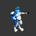 3D Game Movie Anthropomorphic Fox Character With Blue White Fur Standing Open Hands