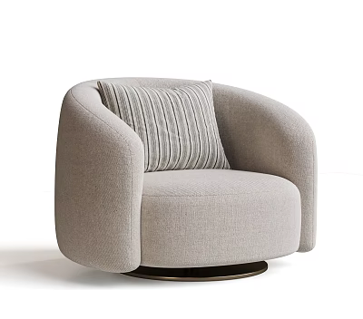 Modern Light Gray Fabric Single Sofa With Round Design Striped Pillow And Metal Base 3d model