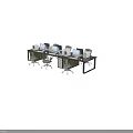 Modern Office Workspace With Long Desk And Ergonomic Mesh Chairs Multiple Monitors 3d model