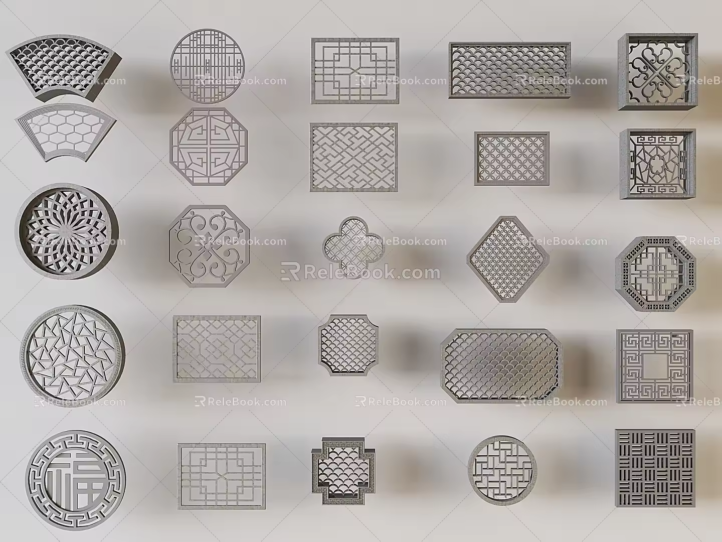 Hollow flower window garden stone window grilles Chinese lattice window hollow flower window view wall 3d model