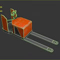 3D Rendering of Orange Forklift Structure with Metal Forks and Red Detail