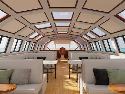 Spacious Ship Interior With Sofas Tables And Skylights 3d model