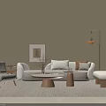 Cozy Living Room Beige Sofa And Wooden Coffee Table Set With Cushions And Wall Art