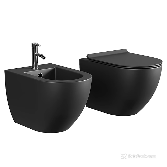 Modern Black Wall Mounted Toilet With Matching Sink In Bathroom Design 3d model 