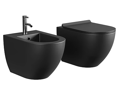 Modern Black Wall Mounted Toilet With Matching Sink In Bathroom Design 3d model