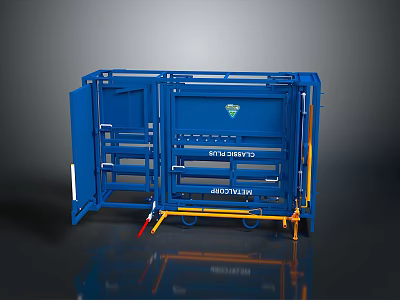 Blue Recycling Center Equipment With Open Door And Wheels For Storage Use 3d model