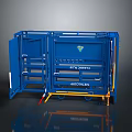 Blue Recycling Center Equipment With Open Door And Wheels For Storage Use