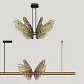 Modern Double Butterfly Chandelier With Wing Design Hanging Metal Bar Warm Light Illumination