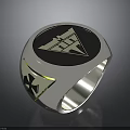 Silver Metallic Ring With Black Inlay And Geometric Symbol Patterns