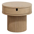 Stylish Round Wooden Side Table With Drawer And Fluted Legs Design 3d model