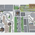 Plaza Paving Design With Various Geometric Patterns Stone Slabs And Landscape Elements 3d model