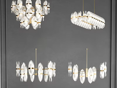 Elegant Modern Glass Chandeliers With Gold Metal Frames And Geometric Shapes 3d model