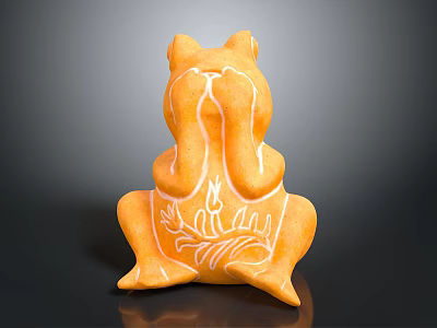 Orange Sitting Frog Statue With Clasped Hands And White Back Patterns 3d model