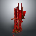Red Complex Industrial Equipment With Mechanical Structure Vertical Horizontal Components And Base Stand