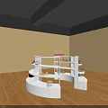 Spiral Shaped White Display Shelf for Toys with Multi Tiered Design in Wooden Floor Room