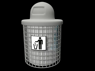 Wire Mesh Trash Can With Lid And Trash Disposal Symbol For Waste Management 3d model