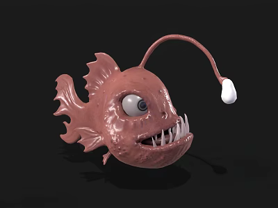 Pink Anglerfish With Large Eyes Sharp Teeth And Lure On Black Background 3d model