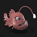 Pink Anglerfish With Large Eyes Sharp Teeth And Lure On Black Background 3d model