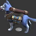 Blue and White Husky Stuffed Toy Carrying Scroll with Decorative Rose and Accessories