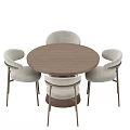 Modern Round Dining Table Set With Beige Upholstered Chairs And Wooden Frame