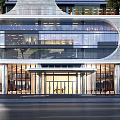 Modern High Rise Office Building With Unique Curved Facade And Glass Windows