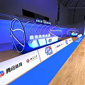 Professional Basketball Gymnasium Interior With VIP Seats Player Entrance Check in Area And Wooden Court