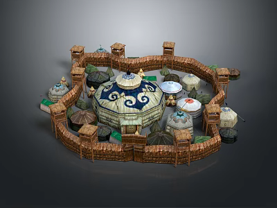 Traditional Round Building Complex Featuring Brick Walls Towers Central Blue White Dome And Surrounding Structures 3d model