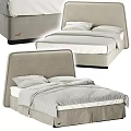 Modern Upholstered Double Bed With Beige Headboard Light Gray Bedspread And White Sheets 3d model