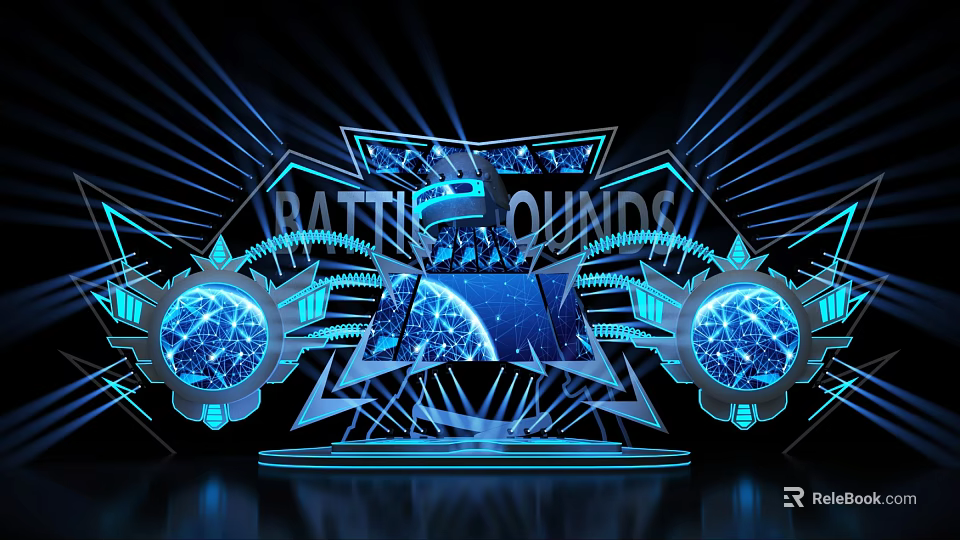 Futuristic Stage With Blue Neon Lights And Tech Elements 3d model 
