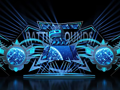 Futuristic Stage With Blue Neon Lights And Tech Elements 3d model