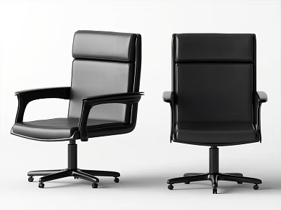 Modern Black Leather Office Chair With Armrests And Swivel Base Design 3d model