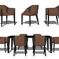 Modern Dining Table Set With Brown Leather Chairs And Black Legs 3d model