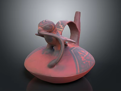 Red Monkey Sculpture Carving With Circular Base And Intricate Patterns 3d model