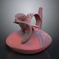 Red Monkey Sculpture Carving With Circular Base And Intricate Patterns