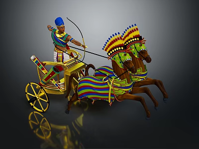 Decorative Toy Chariot With Two Ornate Horses And Colorful Stripes 3d model
