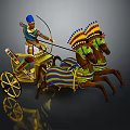 Decorative Toy Chariot With Two Ornate Horses And Colorful Stripes