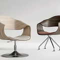 Modern Wooden Leisure Chairs With Curved Backrests And Metal Bases In Light Dark Tones