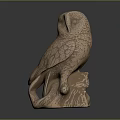 Bronze Colored Owl Sculpture With Textured Surface Perched On Branch Decorative Figurine