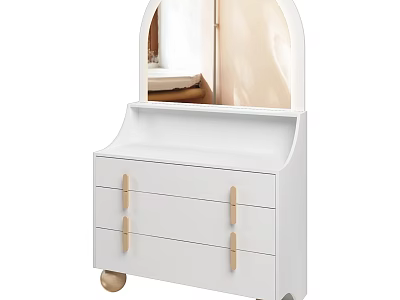 Stylish White Dressing Table With Curved Mirror Wooden Handles And Drawers 3d model