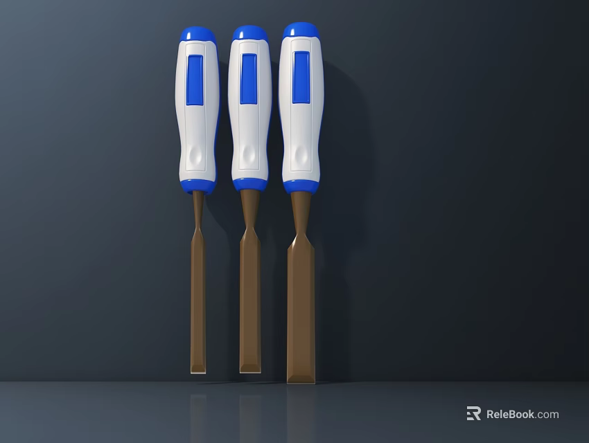 Three Piece Screwdrivers Set With White Blue Handles And Brown Tips For Hardware Tools 3d model 